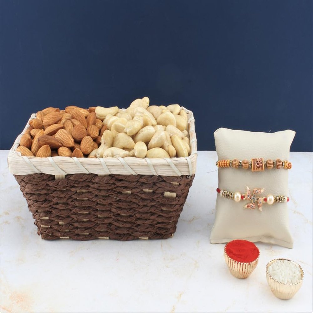 SFU E Com Set Of 2 Rakhi With Dry Fruit Hamper For Rakshabandhan Gift | Dry Fruit And Rakhi For Brother | Dry Fruit Basket Hamper | 60