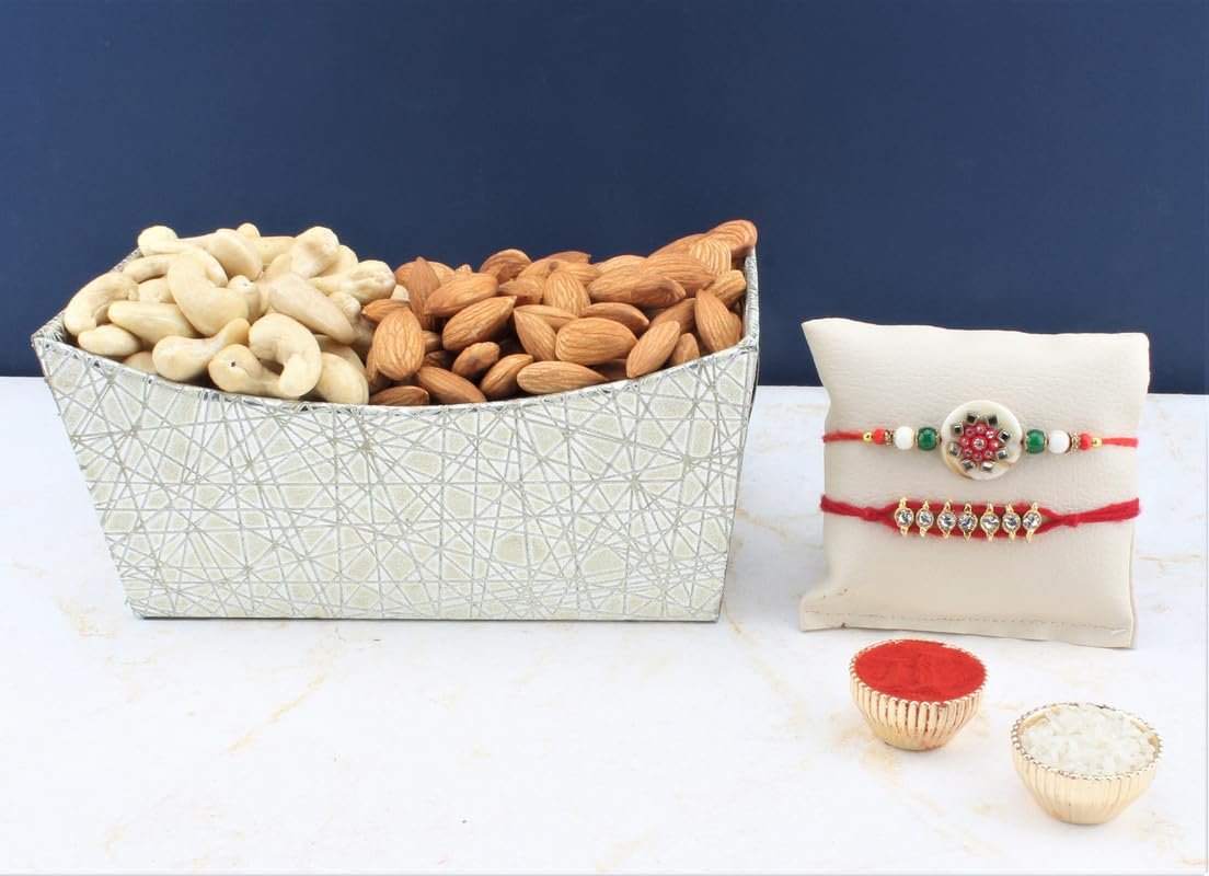 SFU E Com Set Of 2 Rakhi With Dry Fruit Hamper For Rakshabandhan Gift | Dry Fruit And Rakhi For Brother | Dry Fruit Basket Hamper | 145