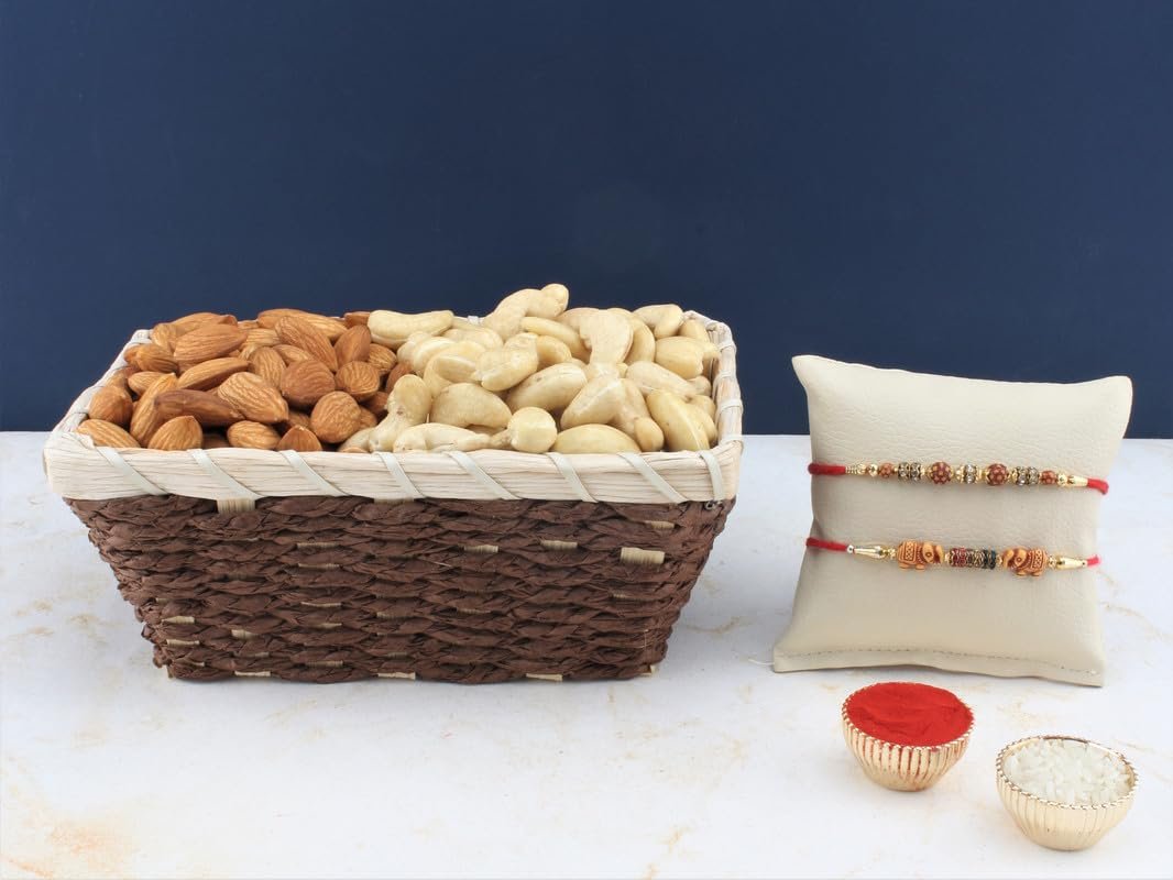 SFU E Com Set Of 2 Rakhi With Dry Fruit Hamper For Rakshabandhan Gift | Dry Fruit And Rakhi For Brother | Dry Fruit Basket Hamper | 86