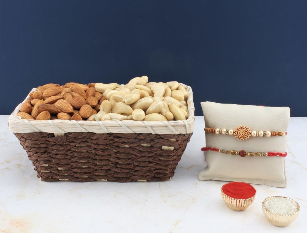 SFU E Com Set Of 2 Rakhi With Dry Fruit Hamper For Rakshabandhan Gift | Dry Fruit And Rakhi For Brother | Dry Fruit Basket Hamper | 02