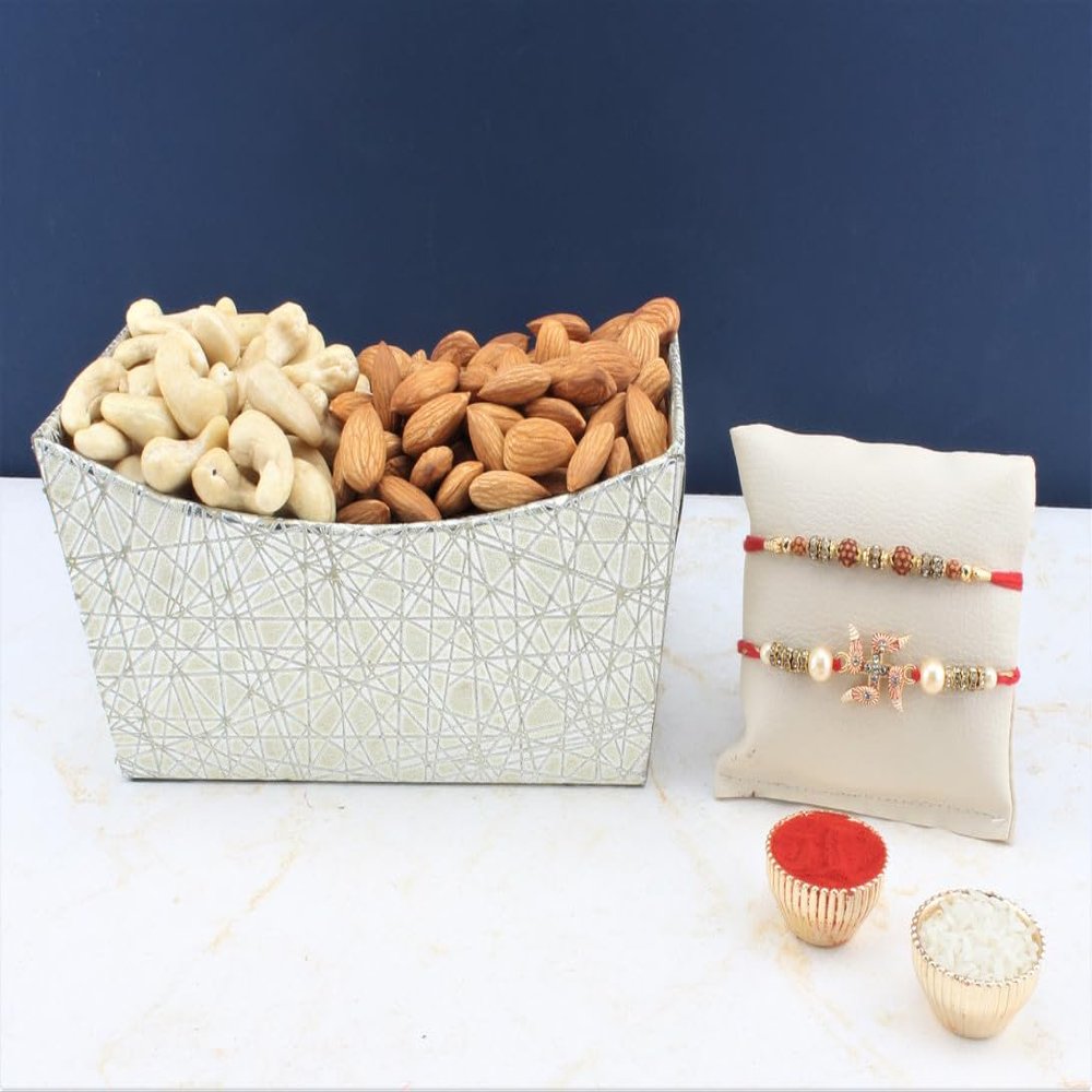 SFU E Com Set Of 2 Rakhi With Dry Fruit Hamper For Rakshabandhan Gift | Dry Fruit And Rakhi For Brother | Dry Fruit Basket Hamper | 131