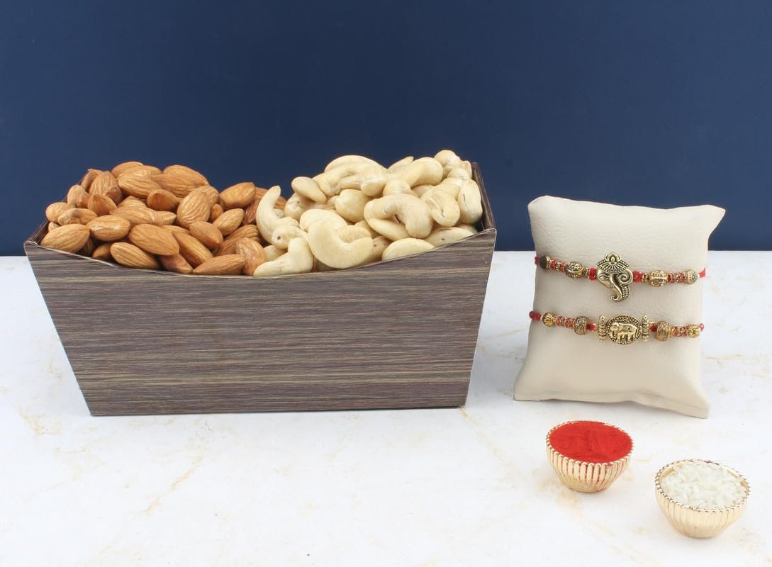 SFU E Com Set Of 2 Rakhi With Dry Fruit Hamper For Rakshabandhan Gift | Dry Fruit And Rakhi For Brother | Dry Fruit Basket Hamper | 49
