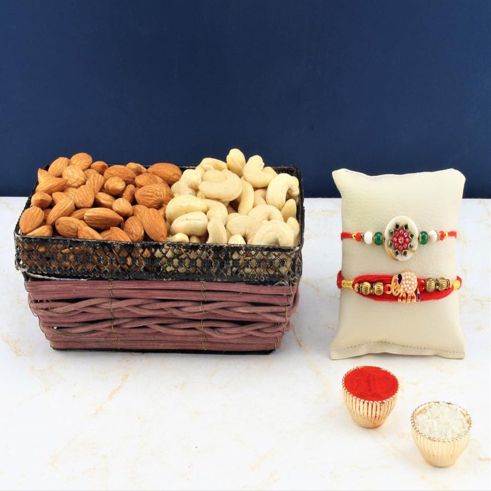 SFU E Com Set Of 2 Rakhi With Dry Fruit Hamper For Rakshabandhan Gift | Dry Fruit And Rakhi For Brother | Dry Fruit Basket Hamper | 07
