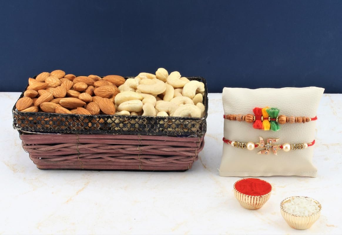 SFU E Com Set Of 2 Rakhi With Dry Fruit Hamper For Rakshabandhan Gift | Dry Fruit And Rakhi For Brother | Dry Fruit Basket Hamper | 11