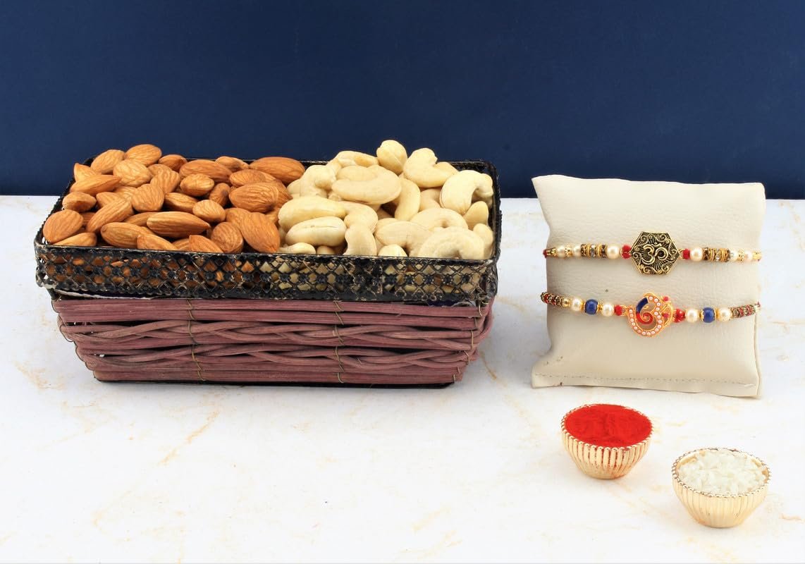 SFU E Com Set Of 2 Rakhi With Dry Fruit Hamper For Rakshabandhan Gift | Dry Fruit And Rakhi For Brother | Dry Fruit Basket Hamper | 05