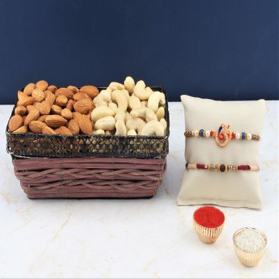 SFU E Com Set Of 2 Rakhi With Dry Fruit Hamper For Rakshabandhan Gift | Dry Fruit And Rakhi For Brother | Dry Fruit Basket Hamper | 26