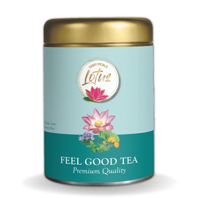 Eight Petals Lotus Feel Good Herbal Tea | Calm the mind | Enriched With Rosemary, Mint | Gluten Free | No Chemical | Caffeine Free | 100% Natural | 50g Tin