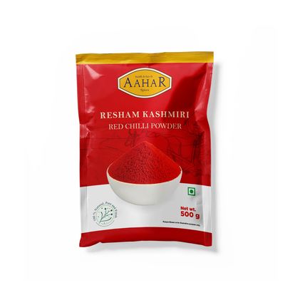 AAHAR RESSHAM KASHMIRI RED CHILLI POWDER (LITE SPICY) 500 GRAM PACK for Culinary Joy