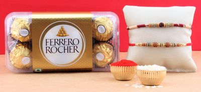 SFU E Com 16 Pieces Rocher With Set Of 2 rakhi | Rakhi Chocolate For Brother | Rakshabandhan Chocolate Combo | 12