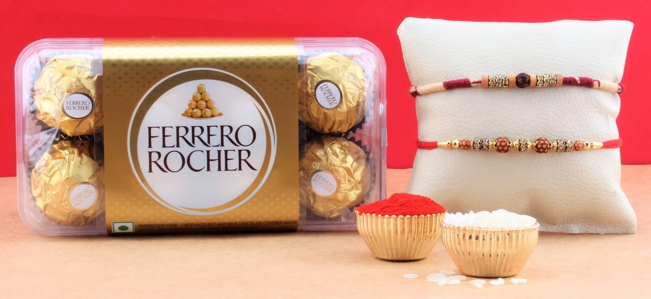SFU E Com 16 Pieces Rocher With Set Of 2 rakhi | Rakhi Chocolate For Brother | Rakshabandhan Chocolate Combo | 12