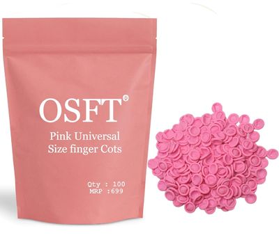 OSFT 3 Different Coloured Latex Finger Cots Disposable Fingertips Protective Finger Cots for Electronic Repair, Handmade, Industrial Apply Anti Static powder free. (Pink, 100)
