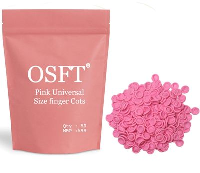 OSFT 3 Different Coloured Latex Finger Cots Disposable Fingertips Protective Finger Cots for Electronic Repair, Handmade, Industrial Apply Anti Static powder free. (Pink, 50)