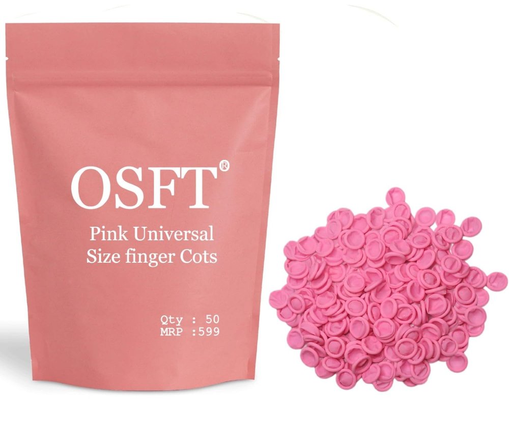 OSFT 3 Different Coloured Latex Finger Cots Disposable Fingertips Protective Finger Cots for Electronic Repair, Handmade, Industrial Apply Anti Static powder free. (Pink, 50)