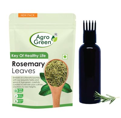 Agrogreen Rosemary Dried Leaves For Hair Growth With Applicator 100% Pure & Natural - Rosemary Herb Tea - 200gm