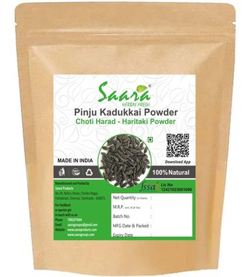 Saara HERBAL FRESH Pinju Kadukkai Powder,70g, Small Inknut, Harad Choti, Katukkai Pinji, Terminalia Chebula, Kadukkai Powder (Pack of 1 x 70g)