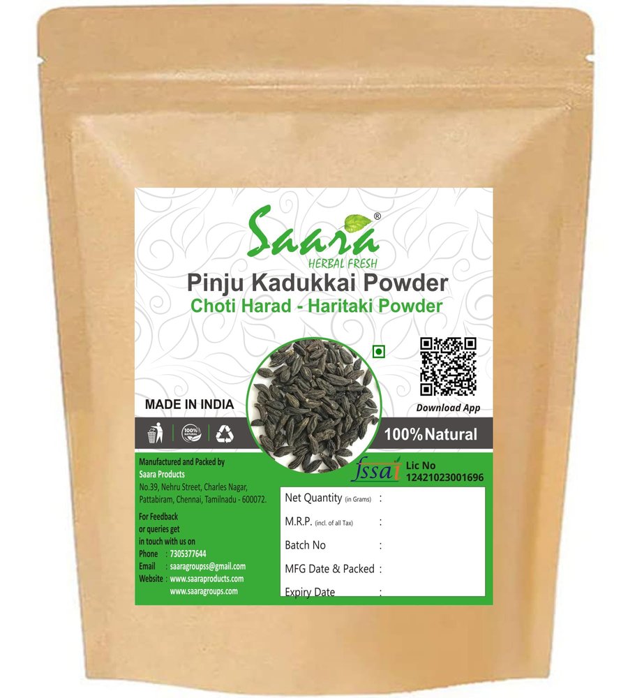 Saara HERBAL FRESH Pinju Kadukkai Powder,70g, Small Inknut, Harad Choti, Katukkai Pinji, Terminalia Chebula, Kadukkai Powder (Pack of 1 x 70g)