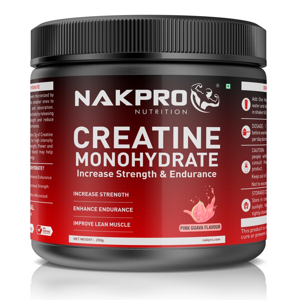 NAKPRO Micronised Creatine Monohydrate Powder 250g Jar, Pink Guava | 3g Creatine/Serving | Trustified Certified | Rapid Absorption Pre/Post Workout Supplement for Muscle Repair & Recovery