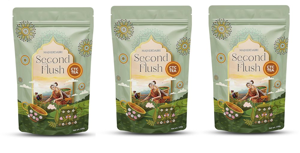 DABRI Majherdabri Second Flush CTC Tea 300gm|Pack of 3 x 100gm Each Pouch|Bold & Malty Black Tea with Rich Aroma|Premium Summer Harvest|Srong Patti Chai Blend for Daily Energy|Rich with Antioxidants