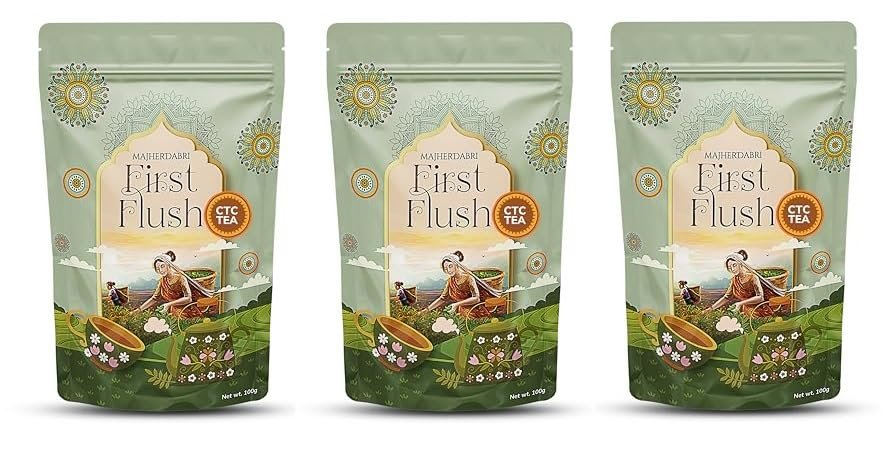 DABRI Majherdabri First Flush CTC Tea 300gm|Pack of 3 x 100gm Each Pouch|Fresh Spring Harvest|Aromatic & Bright Black Tea|Premium Garden-Picked Leaves|Ideal for Delicate Yet Flavorful Chai