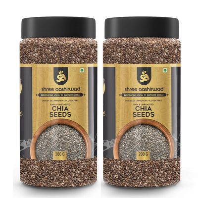 Shree Aanantam Chia Seeds 200gm x 2- Rich in Omega - 3 and Fibre | Seeds for Summer | Non-GMO | Diet Snacks | Seeds for Eating