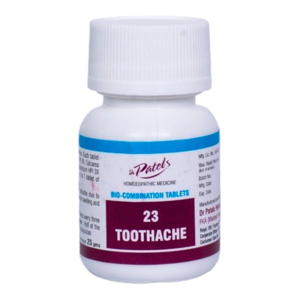 Dr Patel's Homeopathic Bio-Combination No. 23 Toothache Tablets | Natural Relief for Neuralgic Pain and Toothache, and Prevents Teeth Loosening - 25g (Pack of 1)