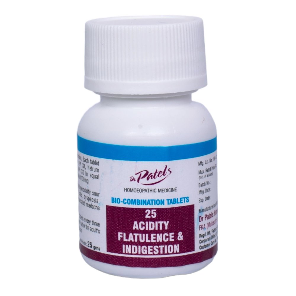 Dr Patel's Homeopathic Acidity, Flatulence & Indigestion Tablets | Natural Relief for Gastric Disturbances, Indigestion, Sour Eructation, Flatulence, and Dyspepsia -25gms