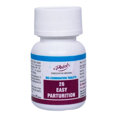 Dr Patel's Homeopathic Bio-Combination No. 26 Tablet | Easy Parturition Tablets | Relieve Labour Pains, Promote Easy Delivery, and Enhance Maternal Health for a Smooth Pregnancy and Child Development- 25g (Pack of 1)
