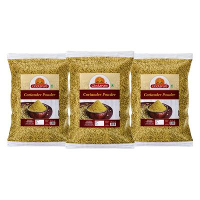 Ghotaram Organics Dhaniya Powder | Coriander Powder | Green Dry Coriander Seeds Powder | Stone Ground | Hand Ground | Preservative Free | Rich In Essential Oil Enhances Taste-150Gx3Pk