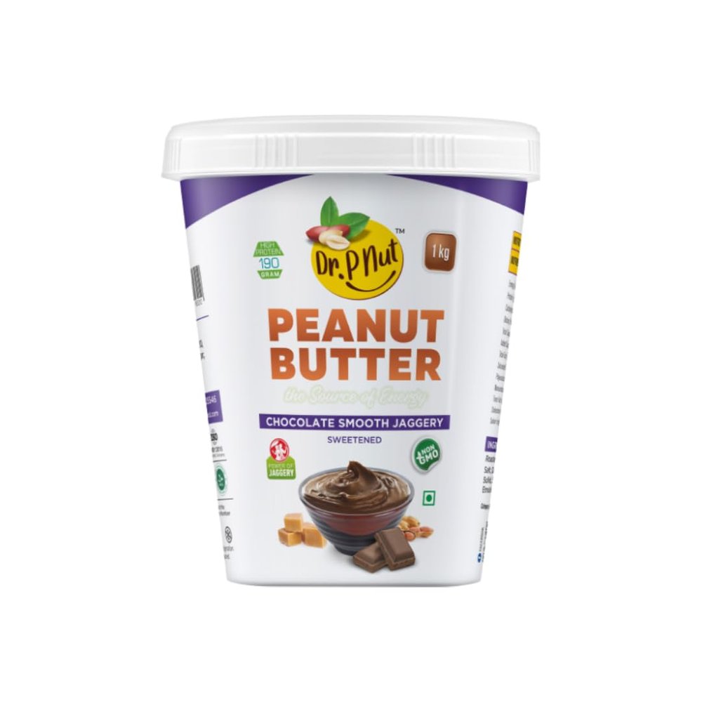 Dr. P Nut Peanut Butter Chocolate Smooth Spread 1kg | 30g Protein | Vegan | Tasty & Healthy Nut Butter Spread for Breakfast & Snacks | Cholesterol Free | Zero Trans Fat | Creamy Peanut Butter