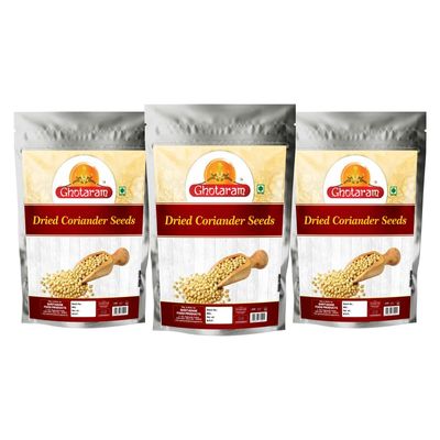 Ghotaram Marawar Classic Grade Coriander Green Dry Seeds (Dhaniya Sabut) cilantro Seed/Organic Coriander Seed/Dhaniya seeds/Kotthmira Vittanalu Chemical Free & Pesticides Free-190Gx3Pk