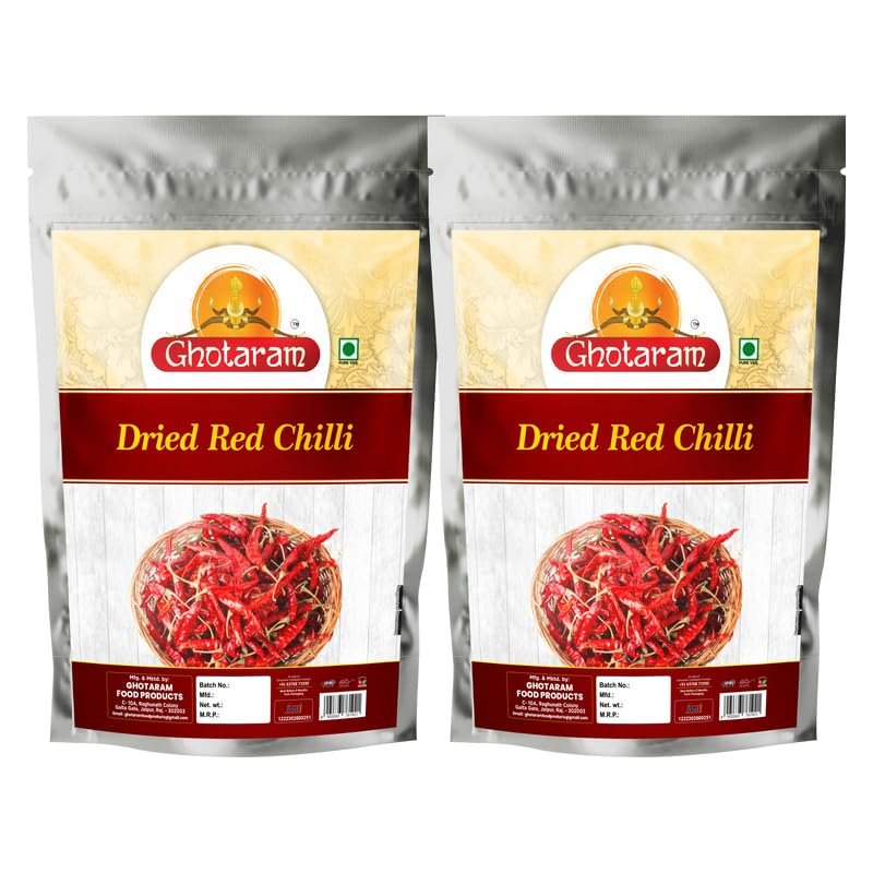 Ghotaram Byadgi Deggi Mirch Chilli Whole | Haveri Red Chilli (Lal Mirch) Less spicy | Karnataka Authentic Sabut Deggi Chilli Red (Lal Mirch) | Handpicked Red Chilli Lal Mirch-190Gx2Pk