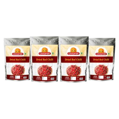 Ghotaram Andhra Red Chilli | Dry Lal Mirch/Red Chillie/Spicey Hot Whole Red Chili | Tikha Lal | Teja Mircha | Sabut Lal MIRCHI/Mirch | Sun Cooked Handpicked Laal Mirch-80Gx4Pk