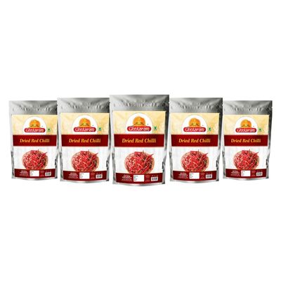 Ghotaram Andhra Red Chilli | Dry Lal Mirch/Red Chillie/Spicey Hot Whole Red Chili | Tikha Lal | Teja Mircha | Sabut Lal MIRCHI/Mirch | Sun Cooked Handpicked Laal Mirch-80Gx5Pk