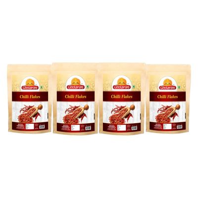 Ghotaram Chilli Flakes Seasonings for Italian Dishes | Red Chilli Flakes for Pasta, Pizza, Salads | Classic Seasoning, Italian Herbs and Spices | Dry Red Chilli Flakes Seasoning-190Gx4Pk