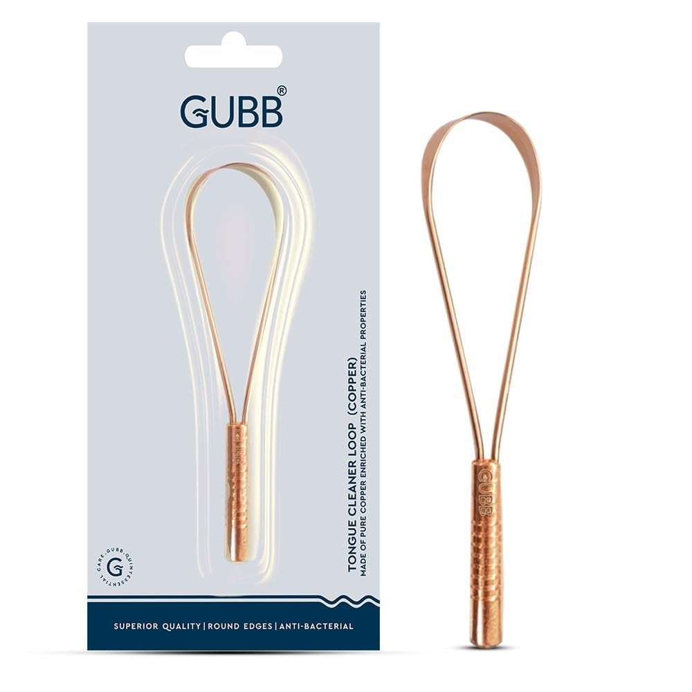 GUBB Copper Tongue Cleaner For Kids & Adults | For Fresh Breath & Bacteria Removal | Improved Taste Sense & Oral Hygiene | Ayurvedic Tongue Scraper For Bad Breath (With Loop)