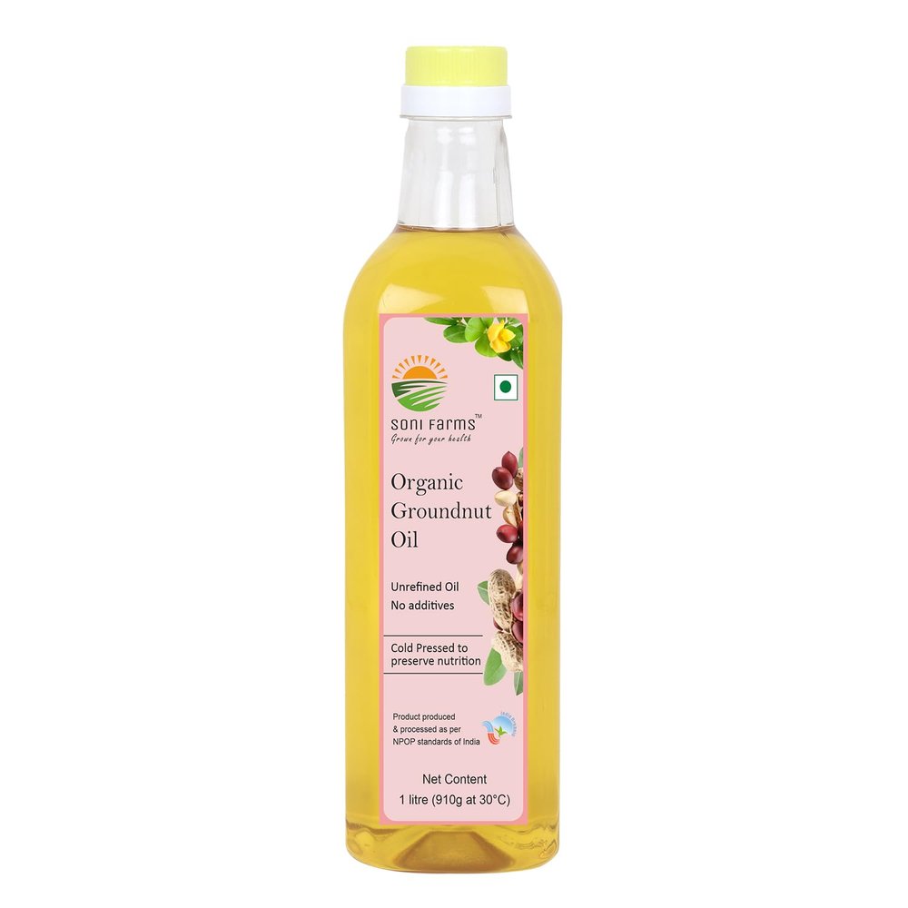 Soni Farms 100% Pure and Organic Cold Pressed Groundnut Oil 1 Litre Chemical-Free Peanut Oil for Cooking