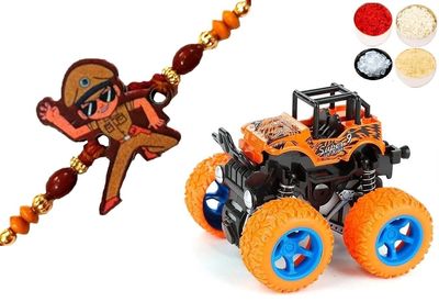 Velour Shoppe Little Singham Police Rakhi For Brother,Toy Car&Roli Chandan Chawal Mishri Pack For Kids Small Bhai Bhaiya