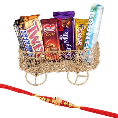 SFU E Com 6 Pieces Chocolate Gift Combo | Rakhi Chocolate for Brother | Premium Elephant Pearl Designer Rakhi With Chocolates | Roli, Chawal, Chandan, Misri | 664