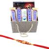 SFU E Com Beautiful Basket With peanut Chocolates | Rakhi Chocolate for Brother | Premium Elephant Pearl Designer Rakhi With Chocolates | Roli, Chawal, Chandan, Misri | 1067 view 1