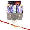 SFU E Com Beautiful Basket With peanut Chocolates | Rakhi Chocolate for Brother | Elephant Pearl Rakhi With Chocolates | Roli, Chawal, Chandan, Misri | 1067 view 1