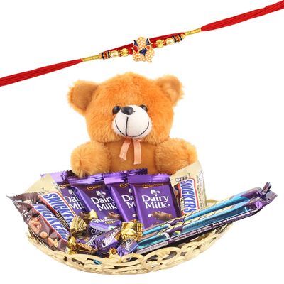 SFU E Com Perk With nutty Chocolate & Teddy | Rakhi Chocolate for Brother | Elephant Pearl Rakhi With Chocolates | Roli, Chawal, Chandan, Misri | 1194