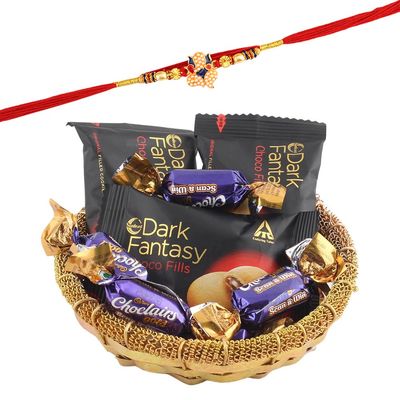 SFU E Com Dark Fantasy And Eclairs Gift Combo | Rakhi Chocolate for Brother | Elephant Pearl Rakhi With Chocolates | Roli, Chawal, Chandan, Misri | 1126