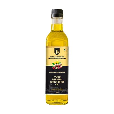 Shree Aanantam Premium Cold Pressed Groundnut Oil - 1 Liter | 100% Natural, Pure | Kolhu/Kacchi Ghani/Chekku | Peanut Oil for Cooking | Rich in Omega-6 & Vitamin E | Non-GMO -1l (Pack of 1)