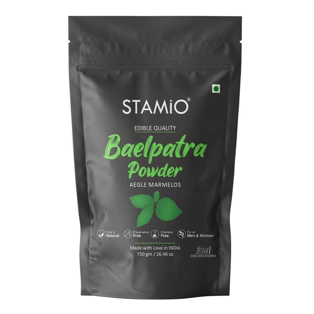 STAMIO Baelpatra Powder 750 gm | Bilva Leaves, Bel Patra/Leaf, Aegle marmelos | Digestive Health | Diabetes | In Pouch 26.46 oz