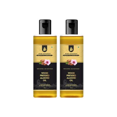 Shree Aanantam Cold Pressed Sweet Almond Oil - 100ml x 2 | Badam Tail | Rich in Vitamin E | For Healthy Skin, Hair and Body | Virgin & Cold Pressed - 100ml (Pack of 2)