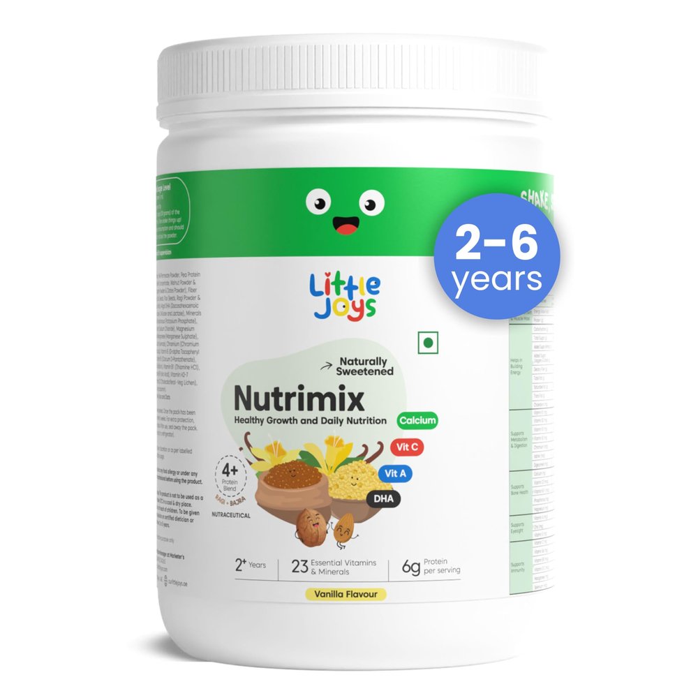 Little Joys Nutrimix Nutrition Powder 350g|2-6 Years|No Refined Sugar|Supports Healthy Growth & Boosts Immunity|With Ragi, Bajra, Almonds & Oats|Vanilla Flavour, 1 count, 11 servings