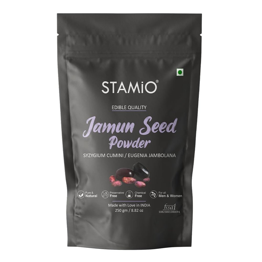 STAMIO Jamun Seed Powder 250 gm | Jaamun Ki Guthli | Diabetes | Naaval Pazham | Indian blackberry | Syzygium cumini | In Pouch 8.82 oz
