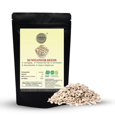 LEWISIA IN ORGANICS Sunflower Seeds, Nutrient-Rich Sunflower Seeds for Healthy Snacking, High in Protein, Fiber & Essential Vitamins Ideal for Vegan, Gluten-Free Diets and Heart Health