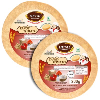 HETAL KHAKHRA Tengy Tometo Khakhra|Ready To Eat Snacks|Evening Time Snacks|Gujarati Healthy Snacks (Pack Of 2) 200 Gm in Each Pack