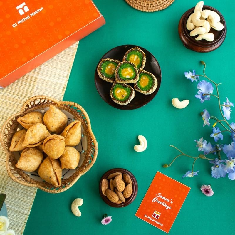 DI MITHAI NATION Kaju Anjeer Chakkar (200 Gram) with Mini Samosa (150 Gram) Traditional Delicious Indian Desert Mithai for Special Occasion
